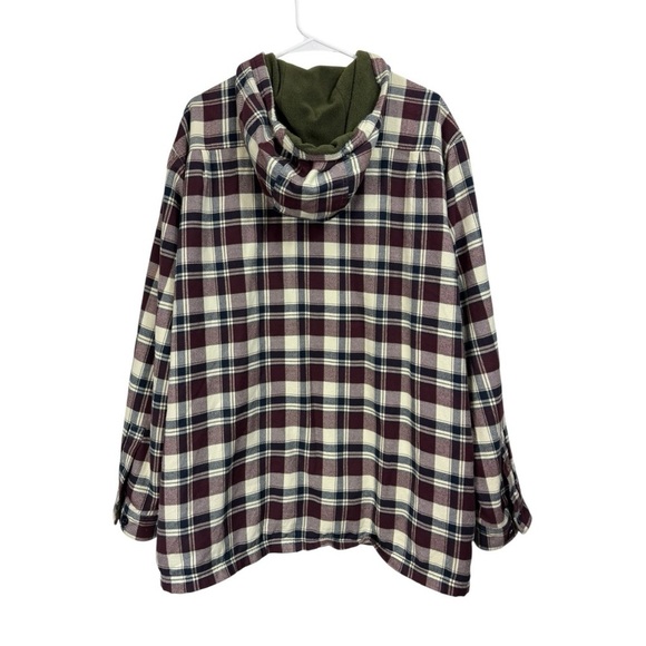 LL Bean Size XL Fleece Lined Hooded Shirt Jacket Shacket Plaid Flannel Pockets - Picture 2 of 9
